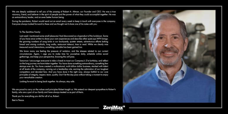 ZeniMax Media’s Founder / CEO Robert A. Altman Passes Away At 73