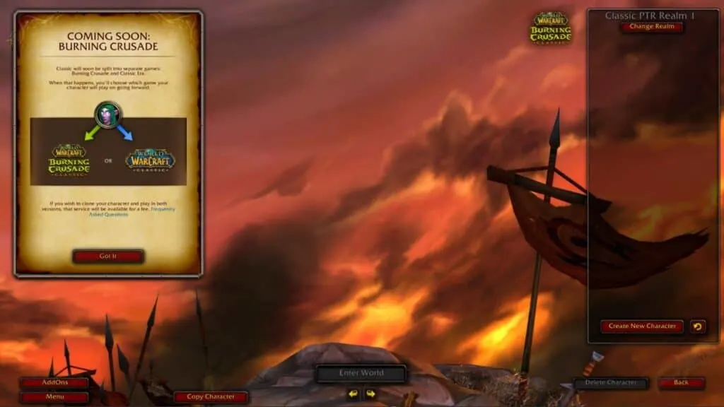 New Burning Crusade PTR Assets Suggest You Can Pay Fee To Have Your Character On Both Classic And TBC Realms 1