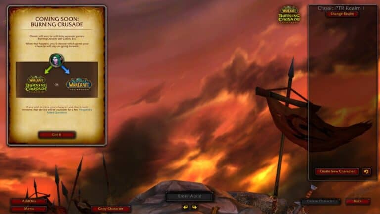 New Burning Crusade PTR Assets Suggest You Can Pay Fee To Have Your Character On Both Classic And TBC Realms