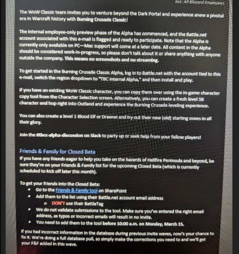 The Burning Crusade Beta Will Begin This Month According TO Leaked E-mail 1